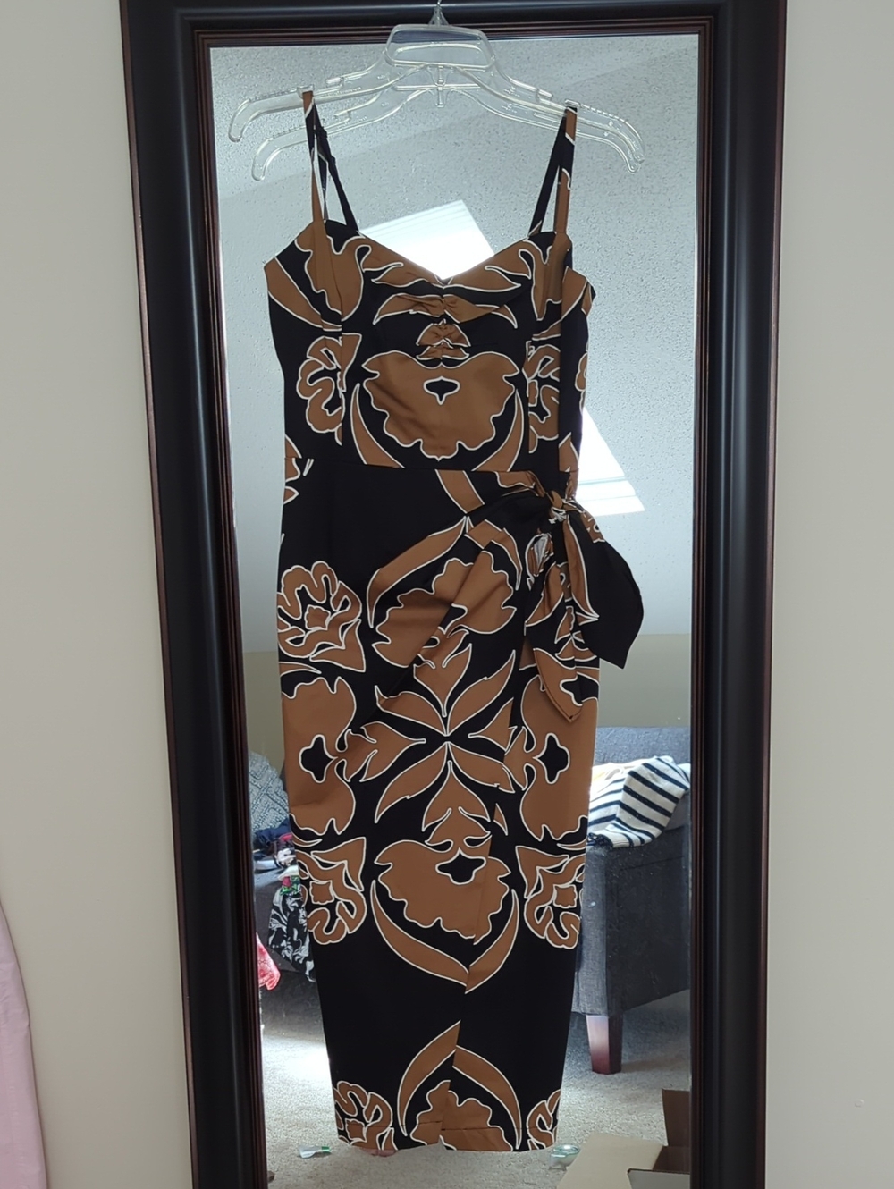 White House Black Market Black & Brown Floral Wrap-Style Midi Dress - Picture 1 of 11